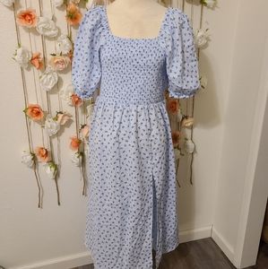 SheIn blue floral puff sleeve dress